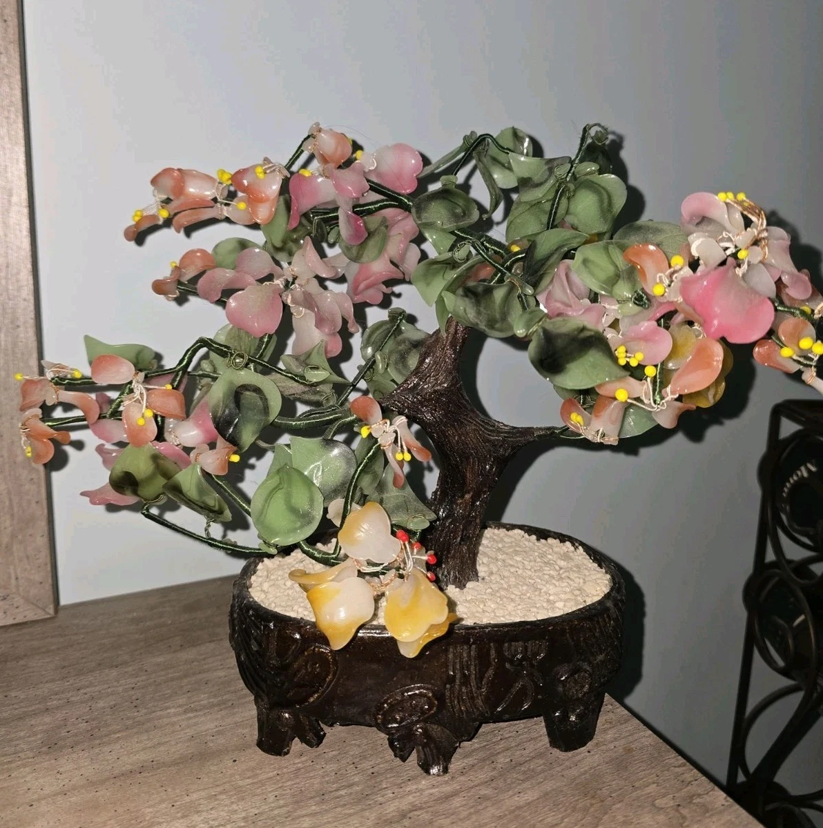 玉石花盆景 石細工 花盆栽 ガラスケース付き 硬石彫刻 天然石 玉石 フラワー 玉树| eBay