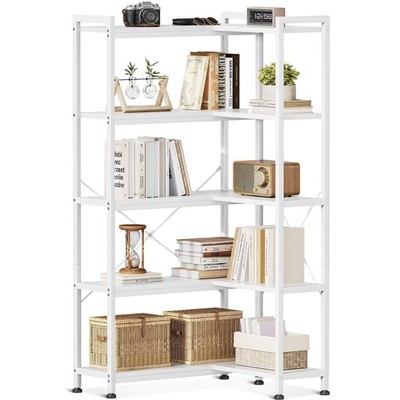 Libreria Angolare Industriale GarveeHome A Forma Di L – 5 Ripiani Ad Arco, Telaio In Metallo, Dimensioni 174x78x78 Cm, Per Soggiorno E Camera Da Letto