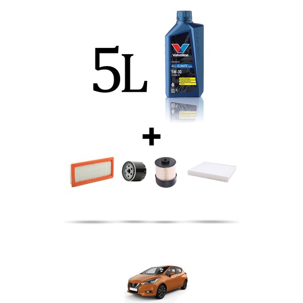 Hoffcar Wartungskit 4 Filter Und 5L ÖL FüR Nissan Micra V (K14F) 1.5 DCI 66KW-image