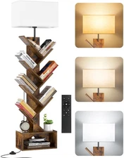 6 Tier Tree Bookshelf with Light, Remote & Timer, Modern Tall Floor Standing ...