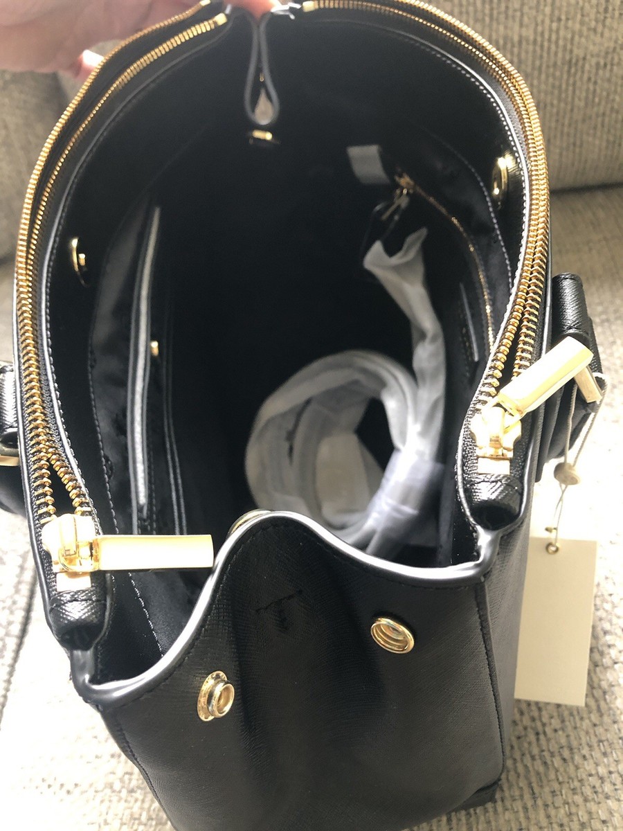 ON SALE Tory Burch Robinson Double Zip Black Leather Tote Bag