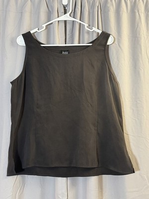 Eileen Fisher 100% Silk Brown Split Hem Hi Low Tunic Tank Top Lagenlook blouse L