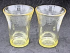 2 Hazel Atlas Florentine #2 Yellow Poppy Depression Glass 4-1/4" Juice Glass H26