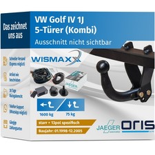 ANHÄNGERKUPPLUNG für VW Golf IV Kombi 98-05 starr ORIS +13pol E-Satz JAEGER