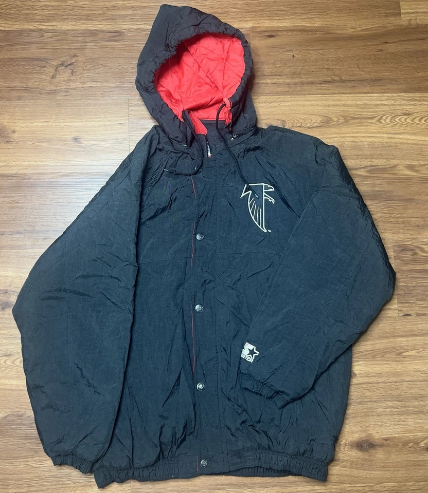Vintage Atlanta Falcons Starter NFL Hooded Jacket Black Large - Image 2 of 4