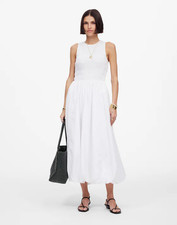Madewell New The Melody Bubble Hem Smocked Midi Dress Poplin Cotton White XL