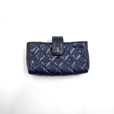 HJ Chanel Blue Quilted Patent Leather CC Phone Holder Pouch