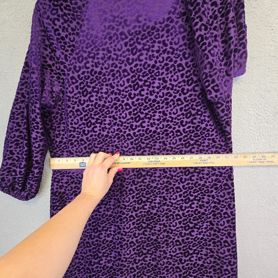 Nine West Dress Women 16 Purple Animal Print Velvet Burnout Whimsigoth Tunic Y2K - Image 4 of 4
