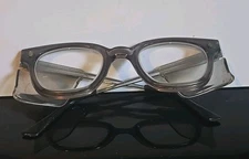Vintage Fend-All T-30 Safety Glasses Multi-Fit Temple Gray Horn Rimmed W Sheilds