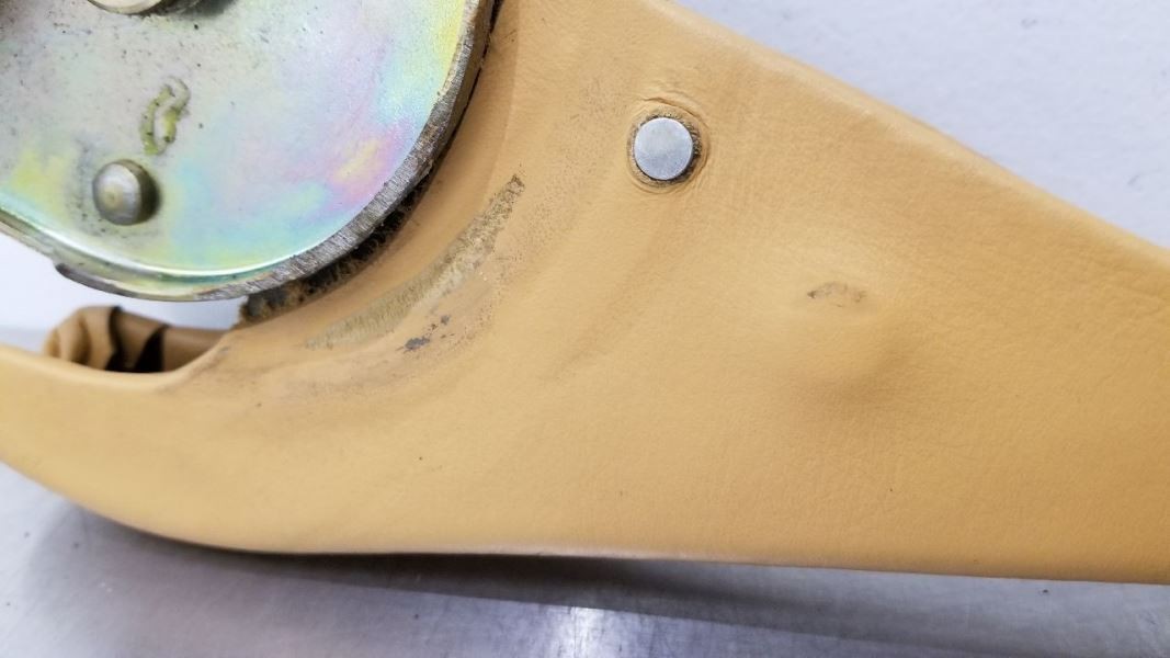 1990 FERRARI TESTAROSSA EMERGENCY BRAKE HANDLE ASSEMBLY TAN AND BLACK LEATHER