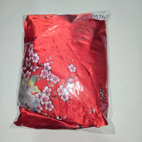 Kimono Stil Morgenmantel Damen Rot Blumenmuster Seide Langarm Luxuriös Orientalisch - Bild 11 von 11