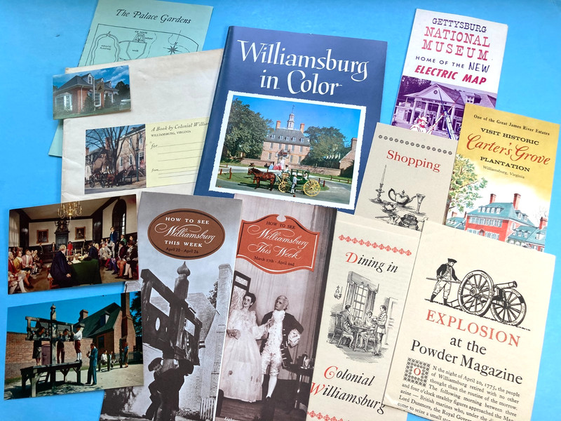 Vintage 1960s Lot of Colonial Williamsburg Brochures, Book and Postcards