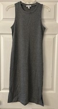 Ribbed Midi Sleeveless Pencil Bodycon Gray Sweater Dress Women's Size S