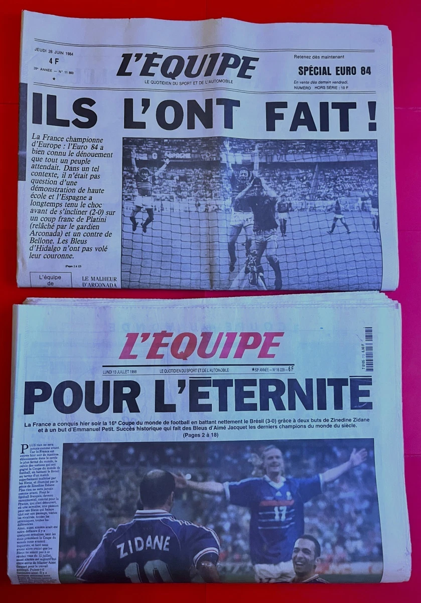 L' équipe - Une du 13 juillet 1998 -  Pour l'éternité  - Finale France Brésil (3-0) - Livres
