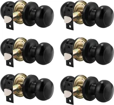 Probrico (6 Pack Round Passage Door Knob(Non-Locking Knobs), 6 Pack, Black 