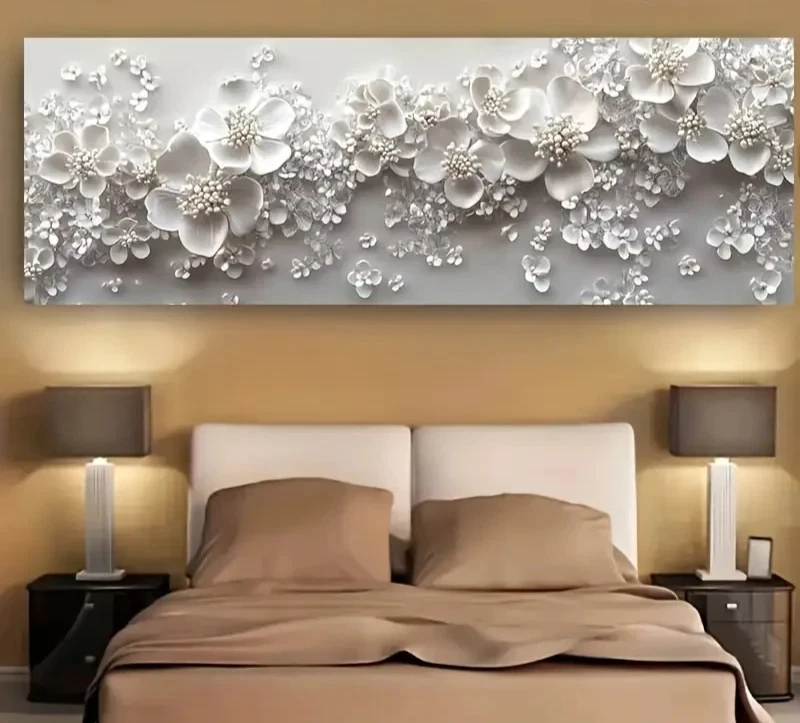 Panoramic White Flower Cluster Art Canvas Wall Art Home Decor