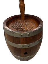 Wood Wine Keg Rum Oak Decorative Mini Whiskey Barrel Dispenser Carved Grapes VTG