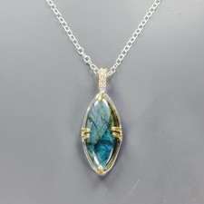 Gems jewelry 17 ct Natural Labradorite Necklace 925 Sterling Silver 17
