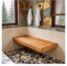 Minimalist 48 Floating Teak Shower Bench: Warm, Easy to Install No Tile ,...