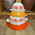 Vtg Pyrex Friendship Cinderella Mixing Bowl Set of 4 Bird Flower Red Orange