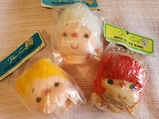 4 1/4" Yarn Hair Doll Head Hand Set Lot White Red Yellow Fibre Craft Vintage