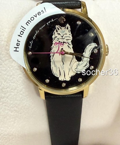 RELOJ KATE SPADE WHISKERS CAT METRO CORREA CUERO KSW1844 CON CAJA DE REGALO NUEVO CON ETIQUETAS $198 - Imagen 4 de 7
