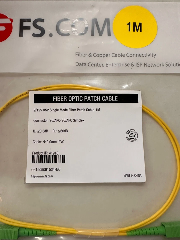 50 QTY -1M/3.28ft Single Mode Simplex Fiber Optic Patch Cable SC/APC-SC/APC #91 - Image 2 of 3