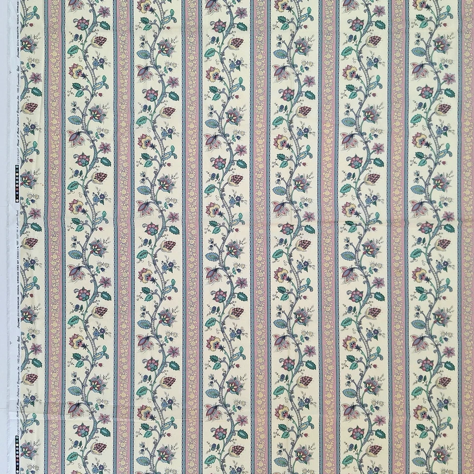 VTG Jacobean Floral Stripe Decor Fabric Multi On Ivory House N Home 1985 2 YDS - Image 2 of 4