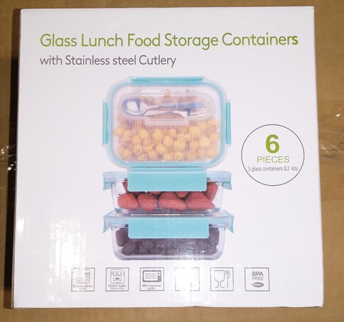 Neu in Verpackung Genicook 3er Pack Glas Aufbewahrungsset - Tablett, Deckel & Besteck - Bild 2 von 10