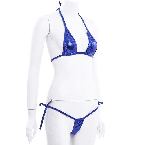 Damen!Micro Wetlook String Bikini Set Glanz BH mit Unterwäsche Dessous Badeanzug - Bild 16 von 117