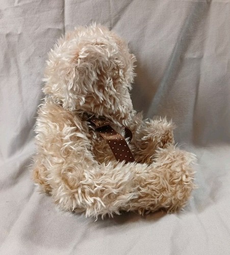 Russ Berrie 10" Peluche Oso Radcliffe Beige Marrón Rizado Gorro Lunares Arco - Imagen 2 de 8