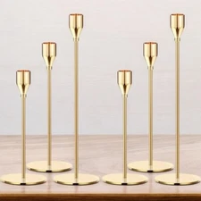 NEW West Elm (Set of 3) Gold Retro Boho Tapered Candle Candlestick Holders - 13"
