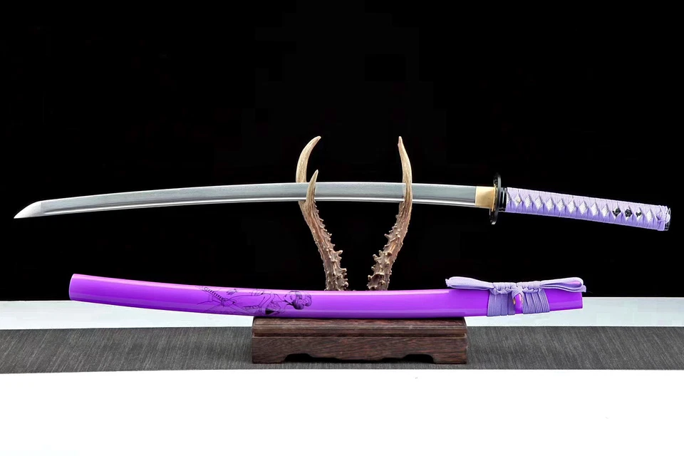 40' Purple Sharp Japanese Samurai Katana Sword Damascus Folded Steel Geisha Saya - Image 2 of 4