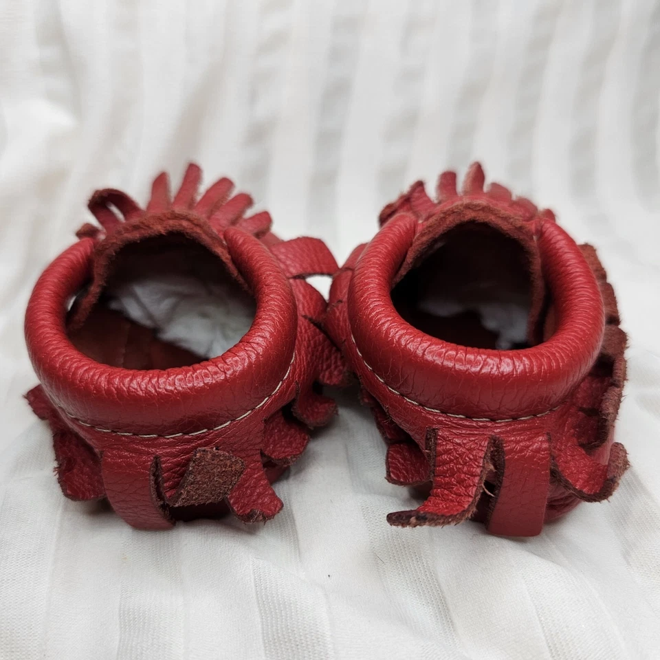 Freshly Picked Baby Sz 2 Red Leather Moccasin USA Slip On Soft Shoe Boy Girl Uni - Image 4 of 4