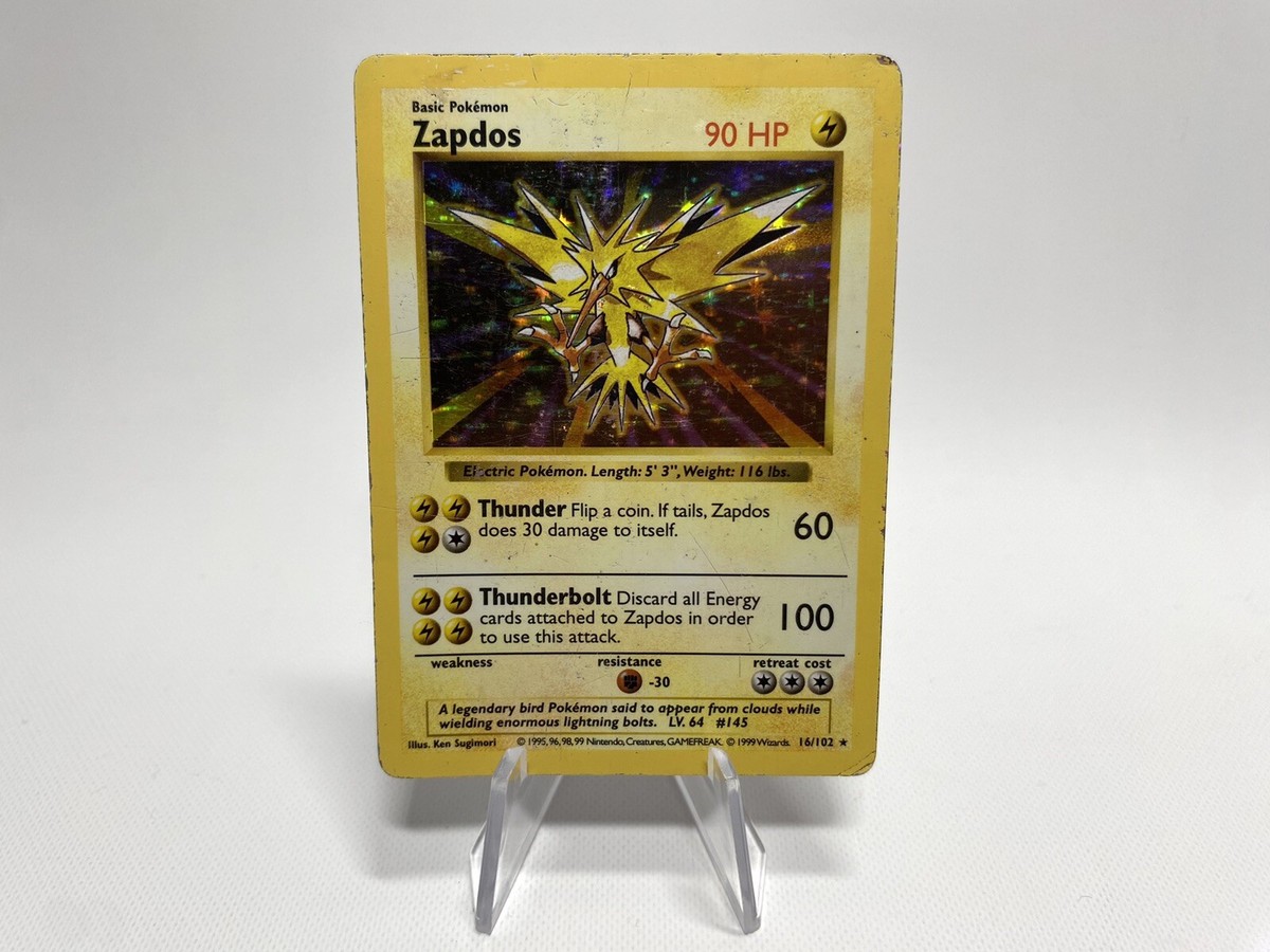 Pokémon TCG Zapdos Base Set 16/102 Holo Shadowless Holo Rare 1999