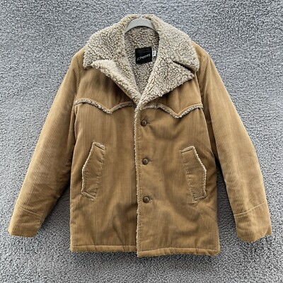 VTG 70s JC Penney Coat Men 40 Tan Corduroy Western Marlboro Ranch Shearling