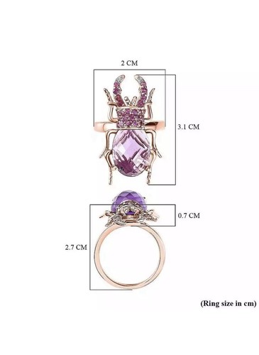 GP 6.75ct Amethyst Beetle Ring in Rose Gold Over Silver Size M Rhodolite Garnet - Picture 15 of 24