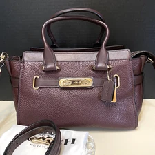 COACH SWAGGER 27 Satchel Shoulder Pebble Smooth Leather OXBLOOD 87295 NEW