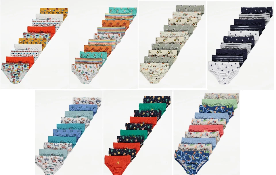 GEORGE Boys 10 Pair Pants Briefs Knickers Underwear Cotton Vehicles Monsters Dinosaurs