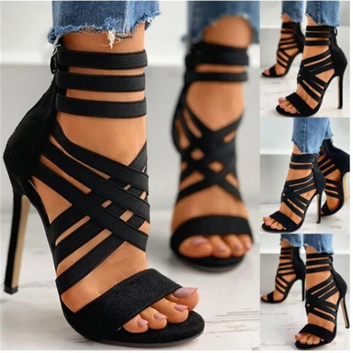 2025 Womens Ladies Block High Heels Ankle Strap Sexy Open Toe Sandals Shoes Size - Picture 1 of 5