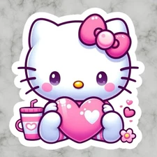 Kitty Cat, Cute Heart Fun Hello Adorable Glossy Vinyl sticker, Decal