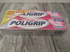 Super Poligrip Original Formula Zinc Free Denture Adhesive Cream, 2.4 oz  2-tube