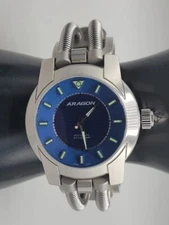 RARE Aragon Hydraumatic 8th Gen Quartz Cuff 46mm Blue Dial 200M Diver Watch