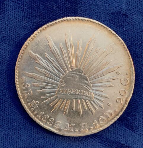 MEXICO MEXICO CITY MINT 1886-MoMH 8 REALES SILVER COIN, BORDERLINE UNCIRCULATED