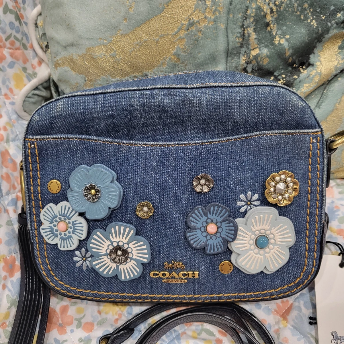 COACH Camera Bag with Tea Rose Denim Blue