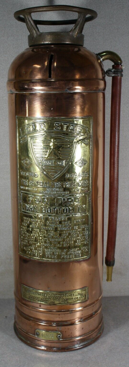 Antique RED STAR Model 303 Fire Extinguisher Bank Polished Copper