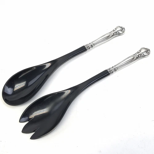 Gorham Sterling Silver 'Chantilly' Salad Serving Utensils Set, Black Ends ~12"