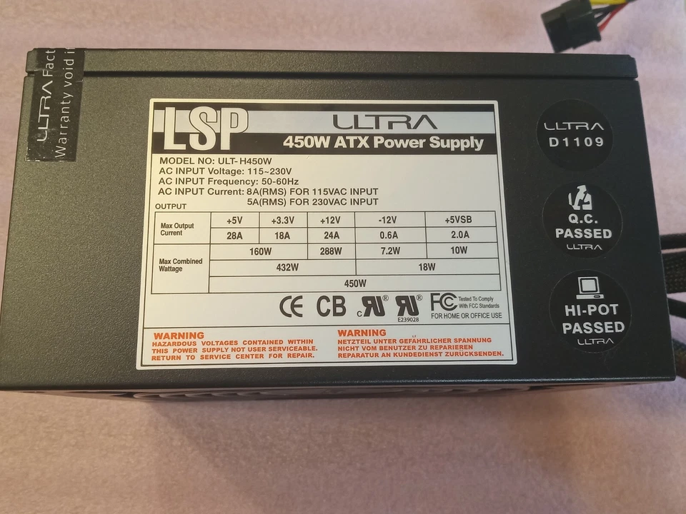 Ultra ULT-HP450 20+4 Pin 450W ATX Desktop Power Supply TESTESD WORKING - Image 2 of 4