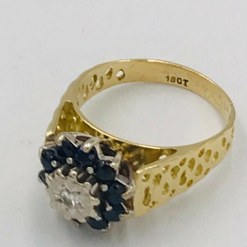 Vintage Solid 18ct Ring Gold Sapphire and Diamond Cluster UK Size M 1/2 521 - Picture 4 of 4