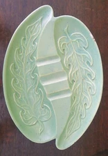 Vintage Midcentury Ashtray Soft Sage Green Leaf Ceramic Made in USA A-R-28+24